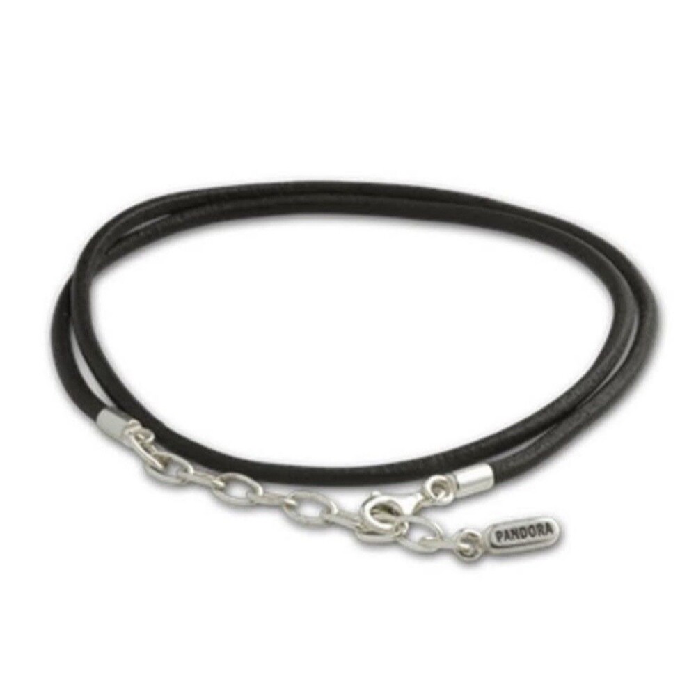 Authentic Pandora Adjustable Black Leather Sterling Cord Necklace/Bracelet